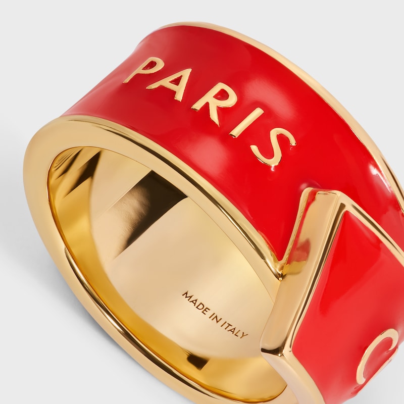 CELINE RIBBON RING IN ENAMEL AND BRASS WITH GOLD FINISH - RED / GOLD -  - 1 | CELINE