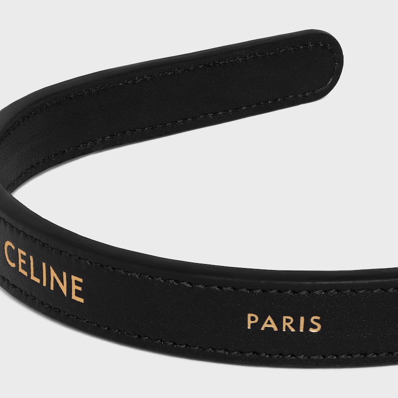 Celine Paris Thin Headband in Calfskin - Black / Gold - HAIR ACCESSORIES - 1 | CELINE