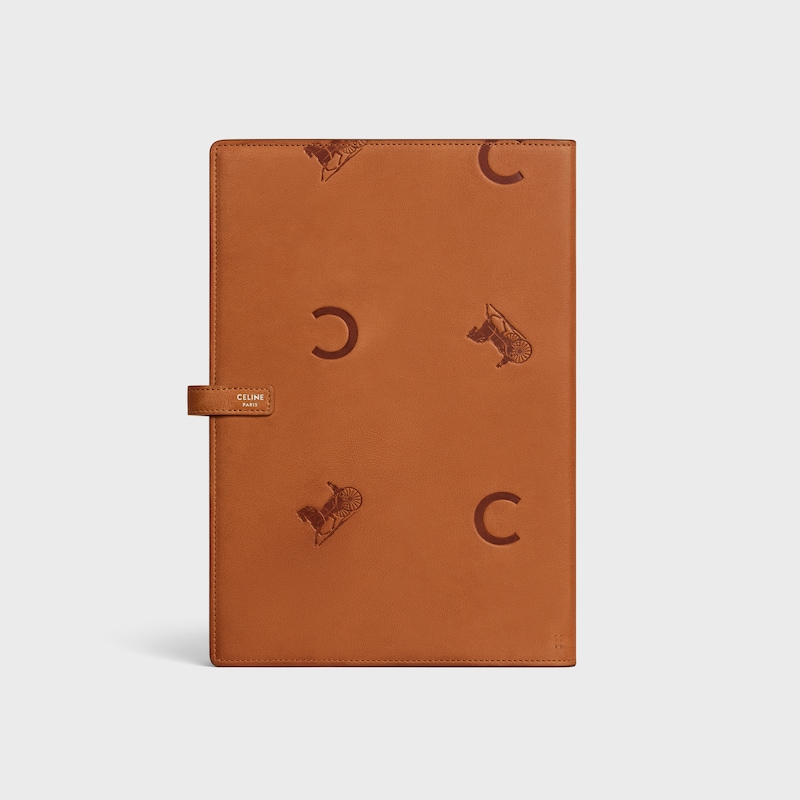 LARGE NOTEBOOK COVER WITH POUCH IN STAMPED NATURAL CALFSKIN - TAN - NEW COLLECTION MEN - 1 | CELINE