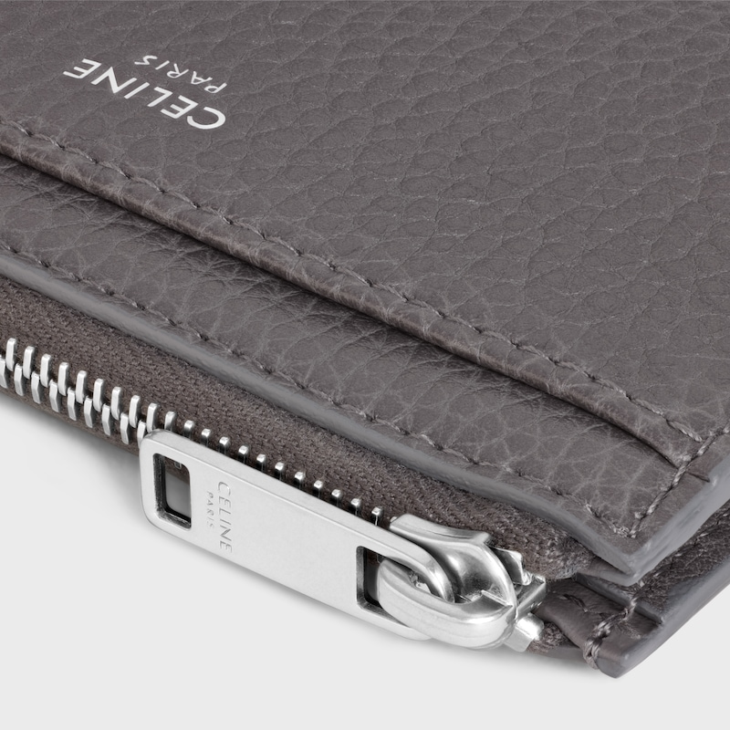Zipped Card Holder IN GRAINED CALFSKIN - GREY - COIN AND CARD HOLDERS - 1 | CELINE
