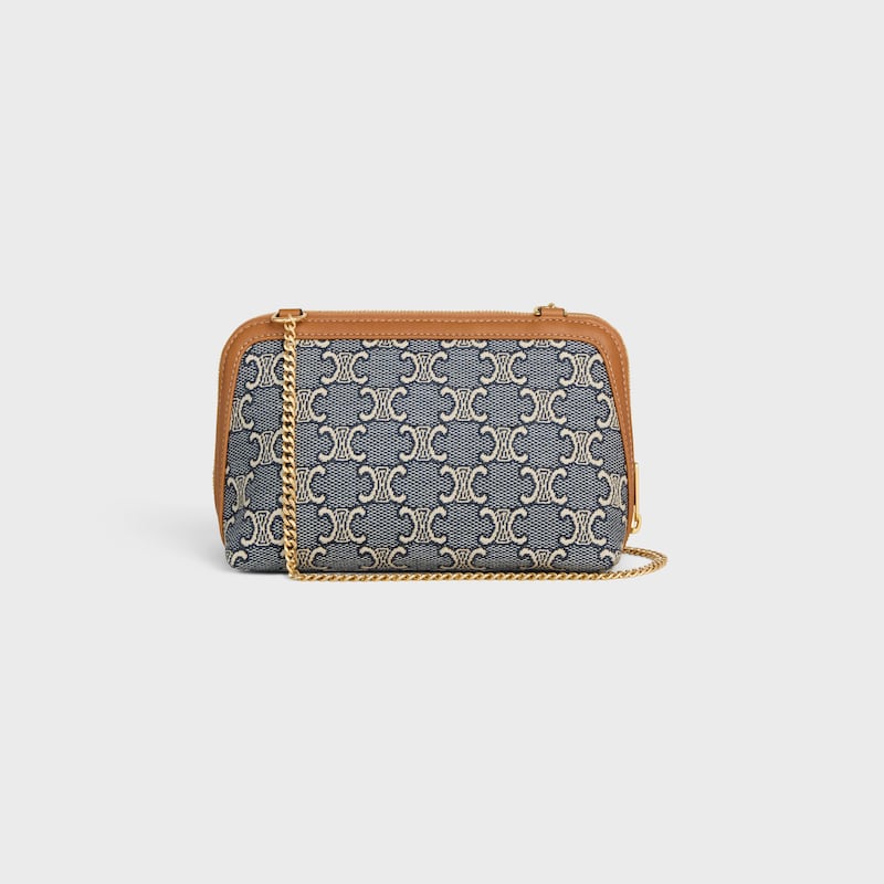 Clutch on Chain IN JACQUARD TRIOMPHE ALL OVER - NAVY/ECRU - WALLETS ON CHAIN - 1 | CELINE