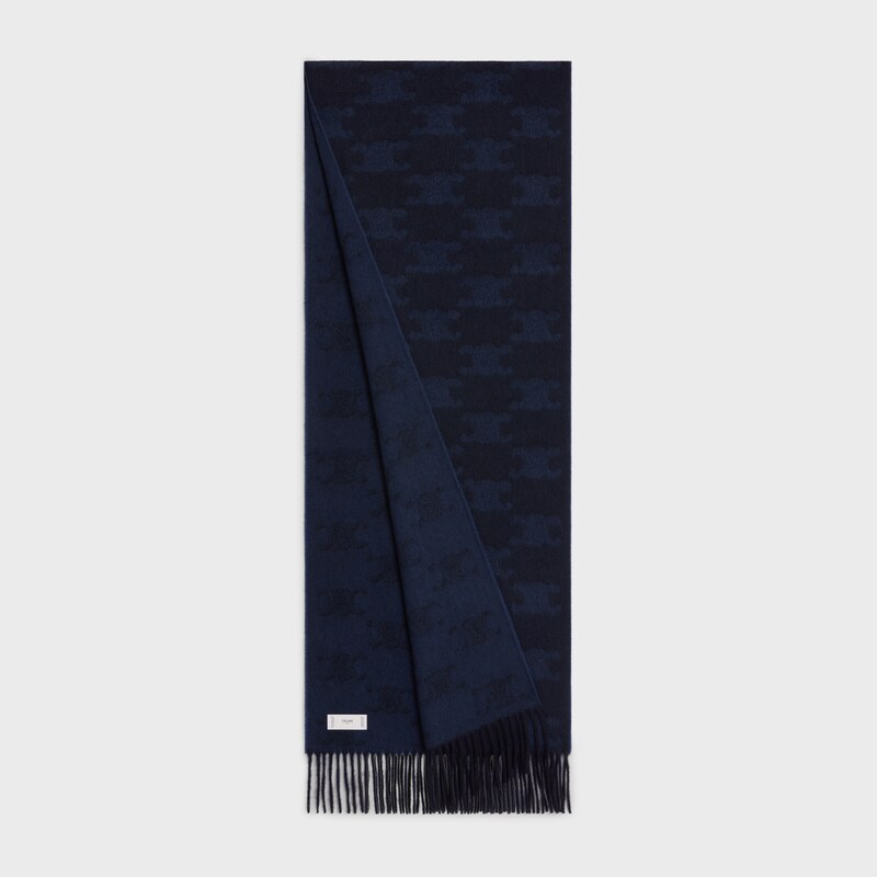 monogrammed fringed scarf in cashmere - DARK BLUE / NAVY -  - 1 | CELINE