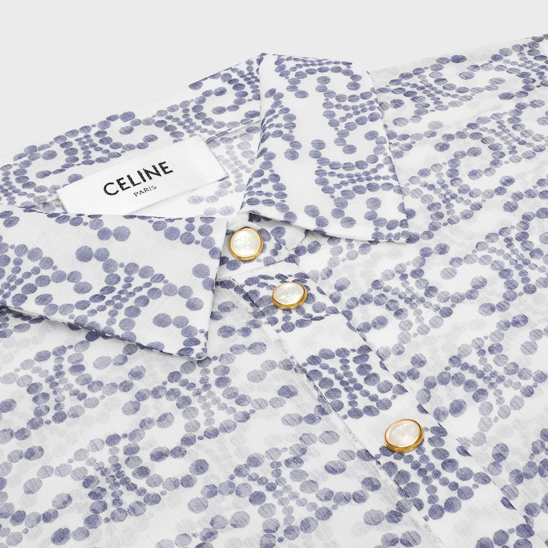 MINIVESTIDO CAMISERO DE CRESPÓN DE SEDA - CREMA/ÍNDIGO -  - 1 | CELINE