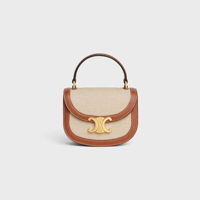 MINI BESACE CLEA in Textile and calfskin - NATURAL / TAN - MORE LINES - 4 | CELINE