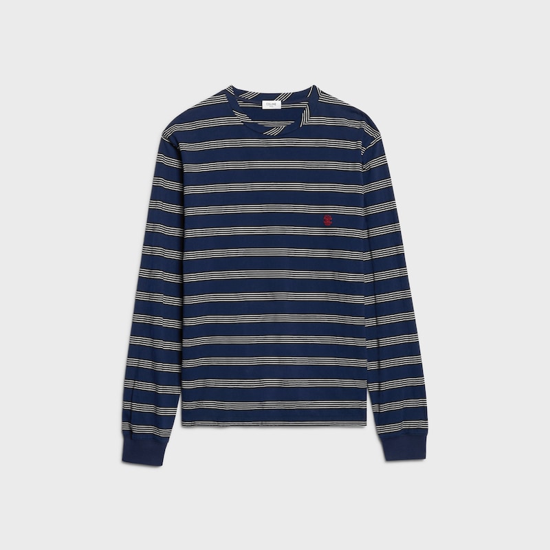LONG-SLEEVED T-SHIRT IN STRIPED COTTON JERSEY - INK/BLACK/OFFWHITE -  - 1 | CELINE