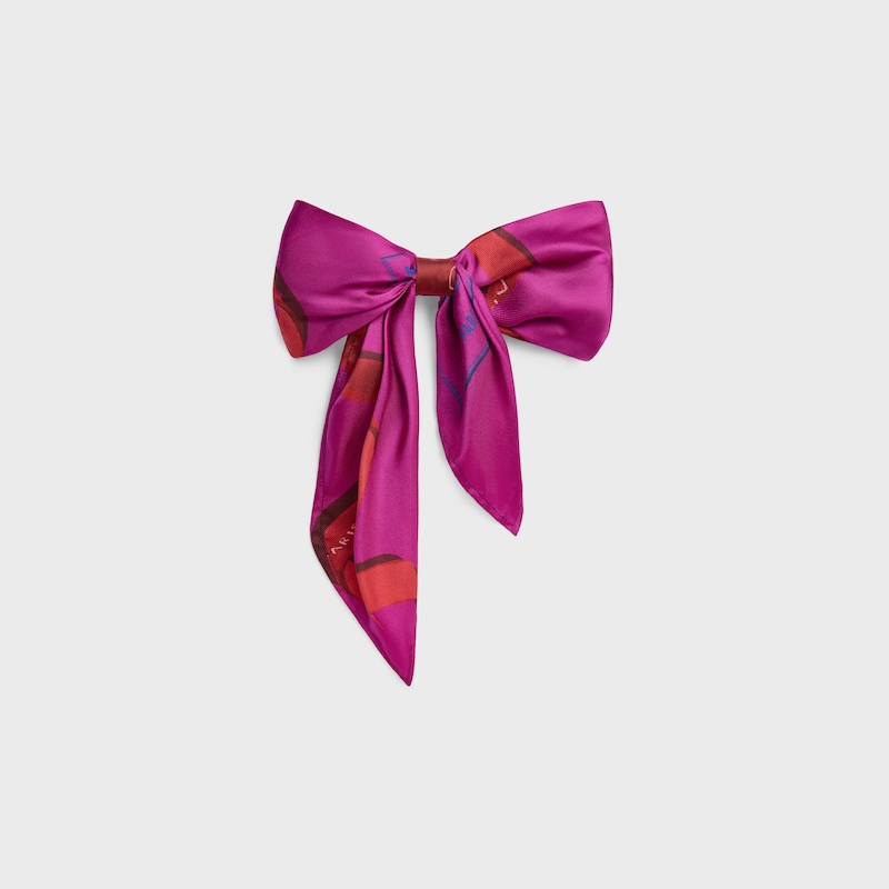 Celine Big Ribbon Hair Clip in Silk and Steel - FUSHIA / RED - NEW - 1 | CELINE
