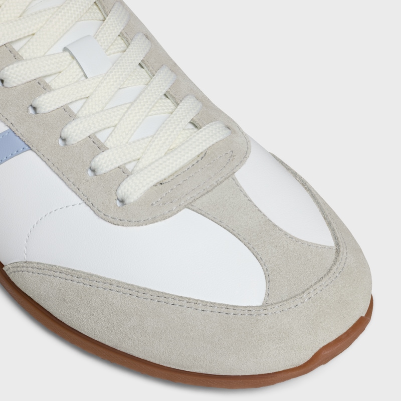 CELINE JOGGER - SNEAKER BASSE &Agrave; LACETS EN CUIR DE VEAU ET CUIR DE VEAU VELOURS - BLANC OPTIQUE / BLEU CLAIR -  - 1 | CELINE