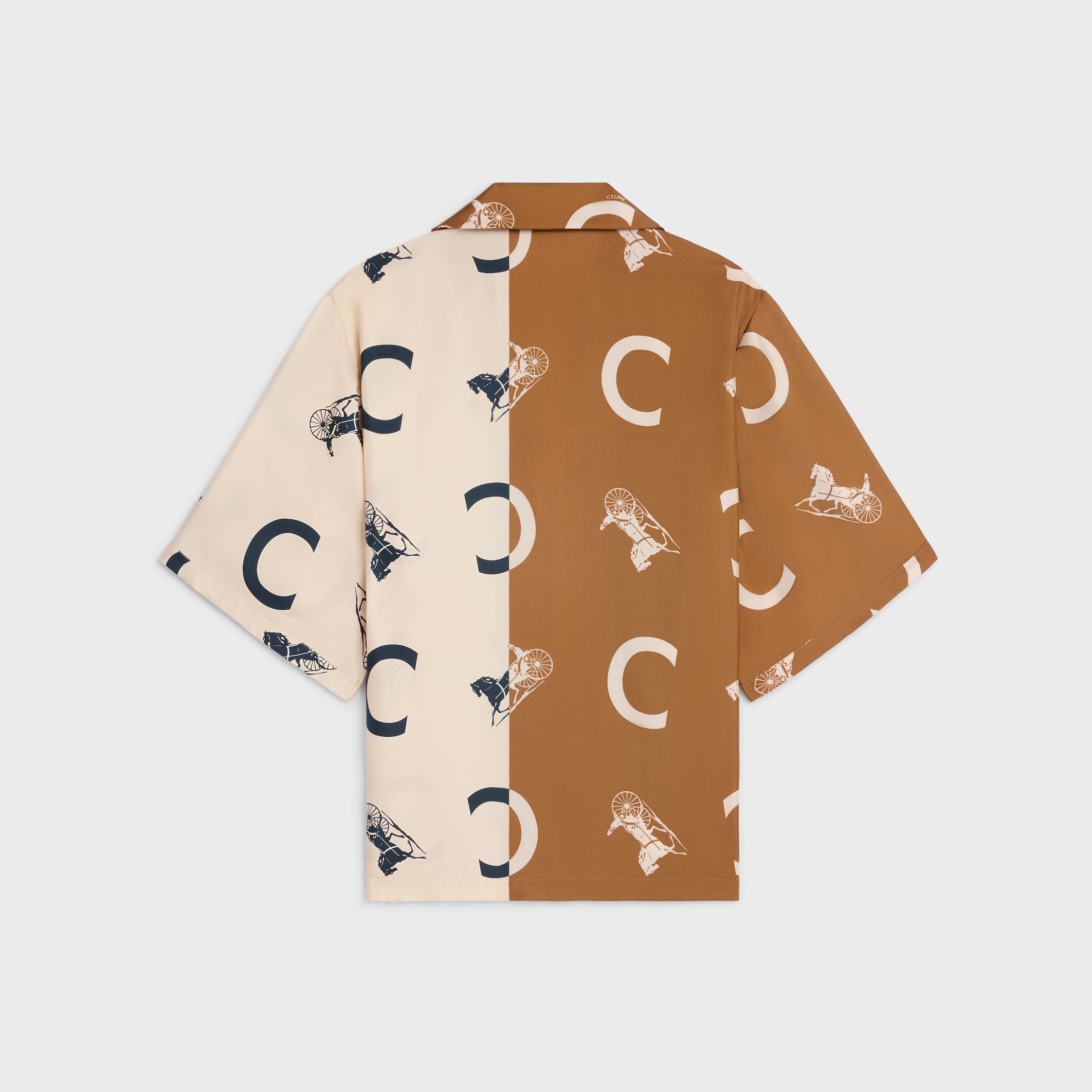 pyjama shirt IN silk twill - OFFWHITE/CAMEL | CELINE