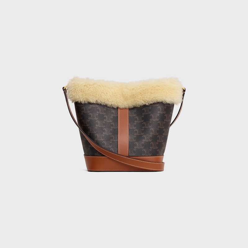 Small Bucket in TRIOMPHE CANVAS AND SHEARLING - TAN / NATURAL - TRIOMPHE CANVAS - 1 | CELINE