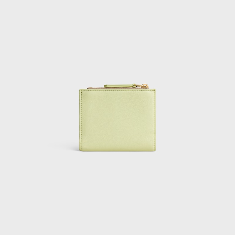 COMPACT WALLET TRIOMPHE STAMP IN SUPPLE GRAINED CALFSKIN - SOFT LIME / SAFARI - NEW - 1 | CELINE