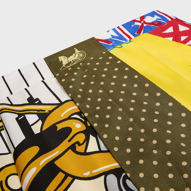 cropped trousers IN silk twill - IVORY/BLUE/YELLOW -  - 1 | CELINE