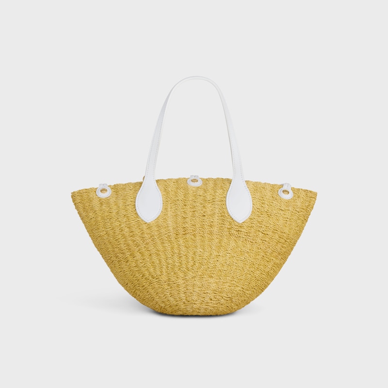 SMALL TRIOMPHE BEADS BASKET IN SISAL RAFFIA AND CALFSKIN - NATURAL / WHITE - NEW - 1 | CELINE