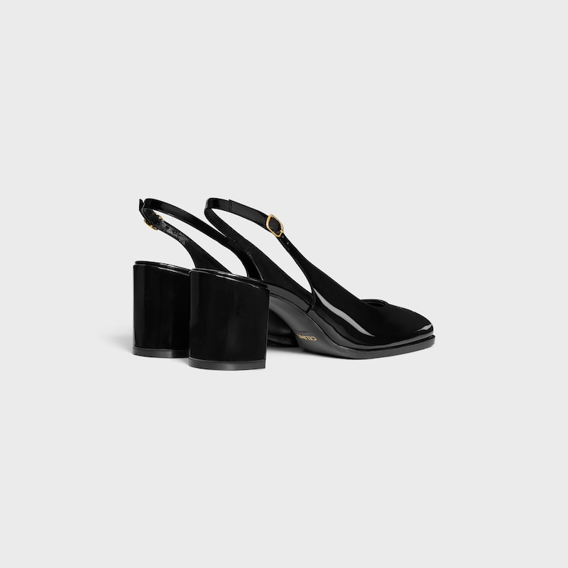 CELINE LILY SLINGBACK AVEC TRIOMPHE PERFOR&Eacute; EN CUIR DE VEAU VERNI - Noir -  - 1 | CELINE