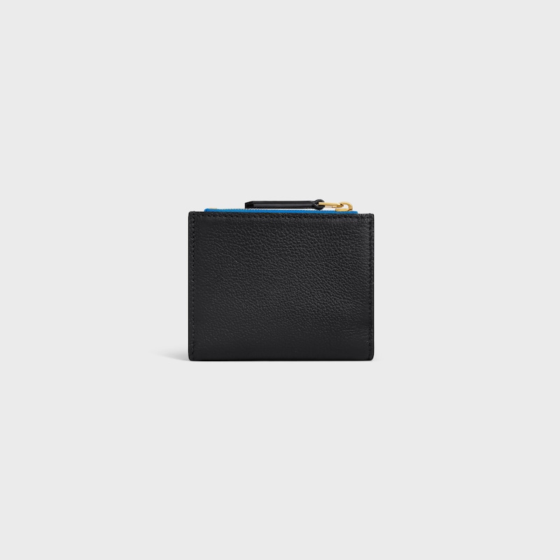 COMPACT WALLET TRIOMPHE STAMP IN SUPPLE GRAINED CALFSKIN - BLACK / ULTRA BLUE - NEW - 1 | CELINE