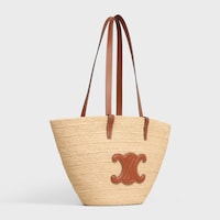 MEDIUM SUPPLE CELINE CLASSIC PANIER IN Raffia and calfskin - TAN - HOBO AND TOTE BAGS - 2 | CELINE