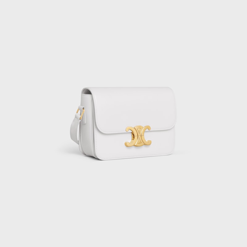 Teen Triomphe Bag in shiny calfskin - ARCTIC WHITE - SHOULDER BAGS - 1 | CELINE