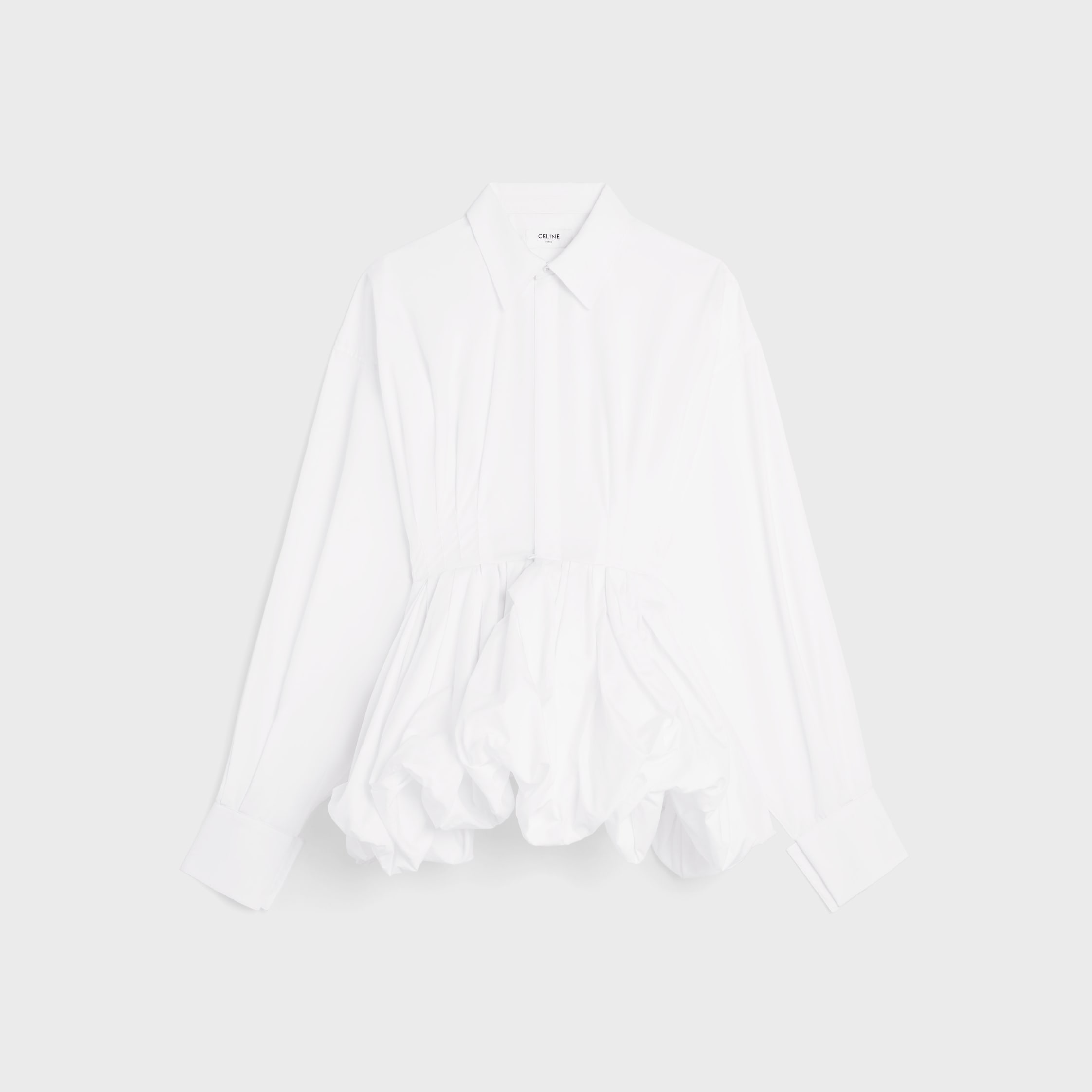 CELINE　黒 半袖シャツドレス ホワイトカラー シャツドレス / コットンポプリン - ホワイト | CELINE