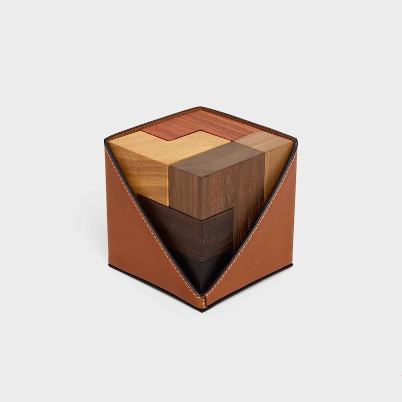 Puzzle cube in wood and natural calfskin case - TAN - HOME - 1 | CELINE