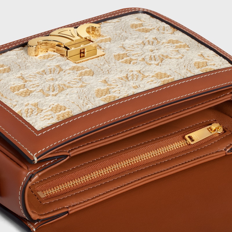 TEEN TRIOMPHE BAG in RAFFIA EFFECT TEXTILE WITH TRIOMPHE EMBROIDERIES - NATURAL / TAN - CROSS-BODY BAGS - 1 | CELINE