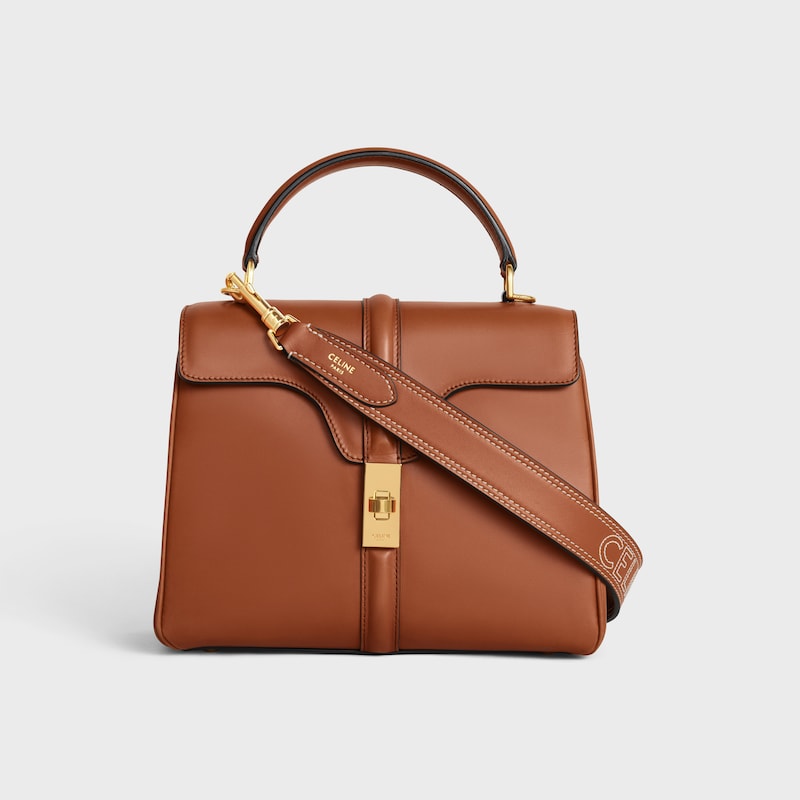 Long Strap in smooth CALFSKIN WITH CELINE EMBROIDERY with Gold Finishing - TAN - BAG CHARMS - 1 | CELINE