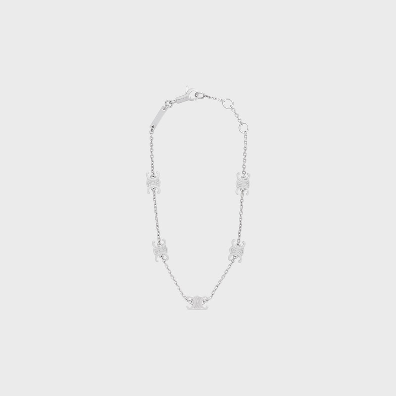 Triomphe Mini Triomphe Bracelet in Brass with Rhodium Finish - SILVER -  - 1 | CELINE