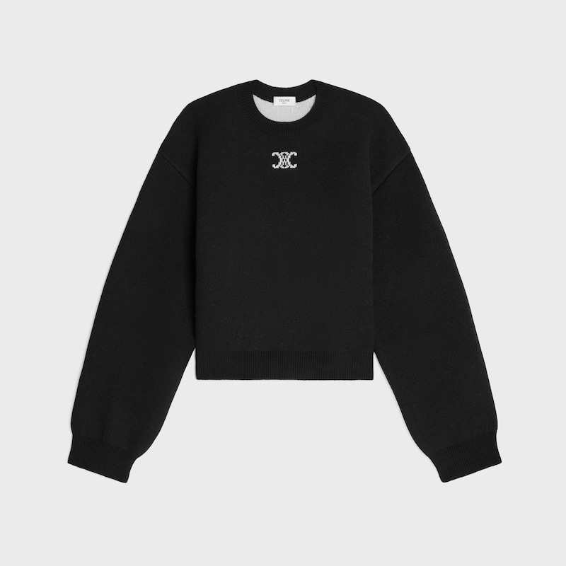 crewneck sweater IN cashmere - BLACK/WHITE -  - 1 | CELINE