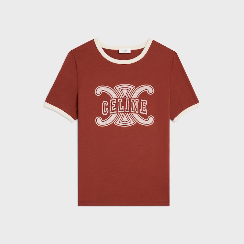 平纹针织70年代风格T恤 - 干邑白兰地色/奶白色 -  - 1 | CELINE