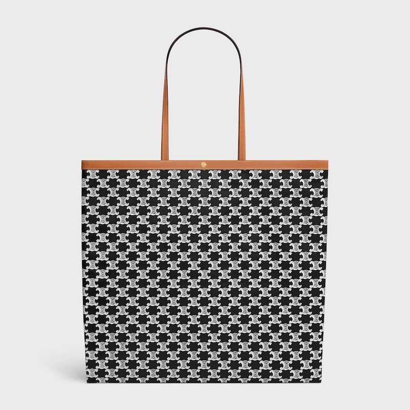 LARGE FLAT SHOPPER IN TRIOMPHE CANVAS AND NATURAL CALFSKIN - BLACK / WHITE - NEW COLLECTION WOMEN - 1 | CELINE