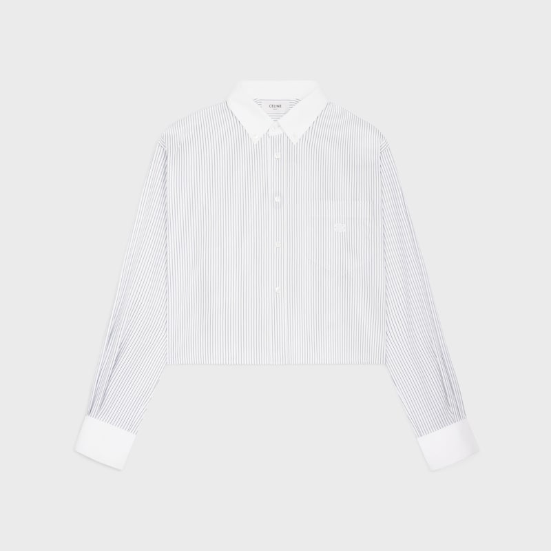 cropped shirt in striped poplin - CRAIE/NAVY -  - 1 | CELINE
