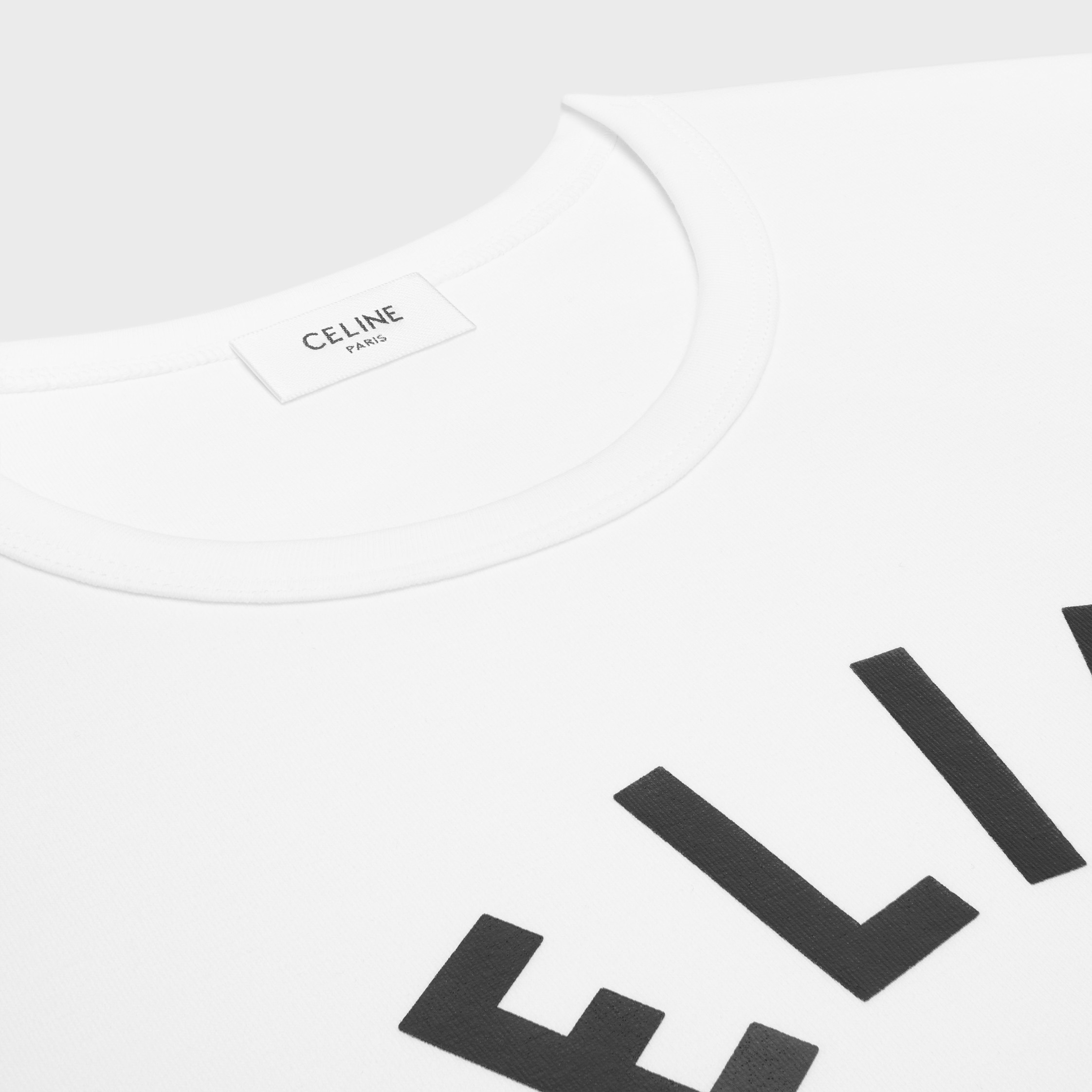 regular t-shirt IN RIBBED COTTON JERSEY - OPTIC WHITE / BLACK | CELINE