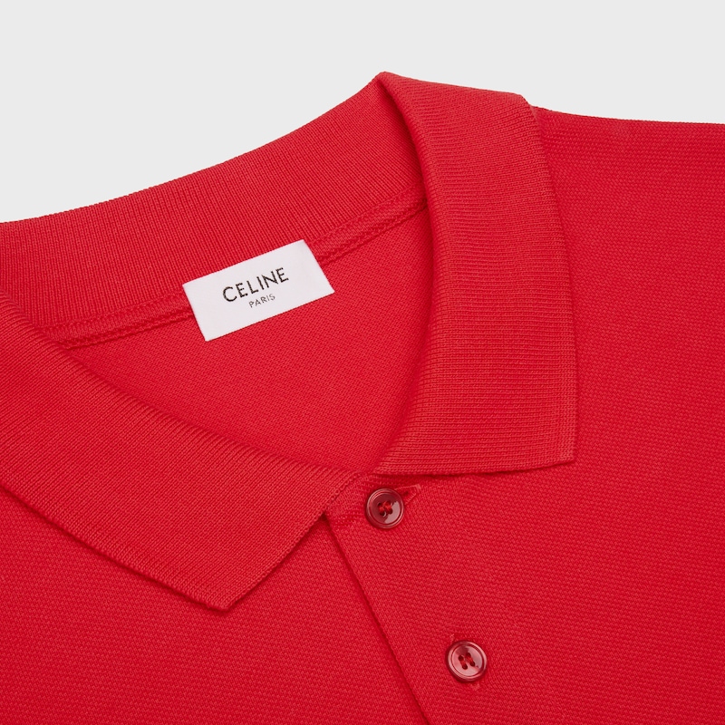 CAMISA ESTILO POLO DE PUNTO DE PIQU&Eacute; DE ALGOD&Oacute;N - Rojo/Azul -  - 1 | CELINE