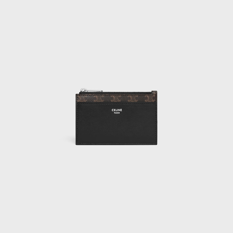 Zipped Card Holder IN Triomphe Canvas and lambskin - BLACK - TRIOMPHE CANVAS - 1 | CELINE