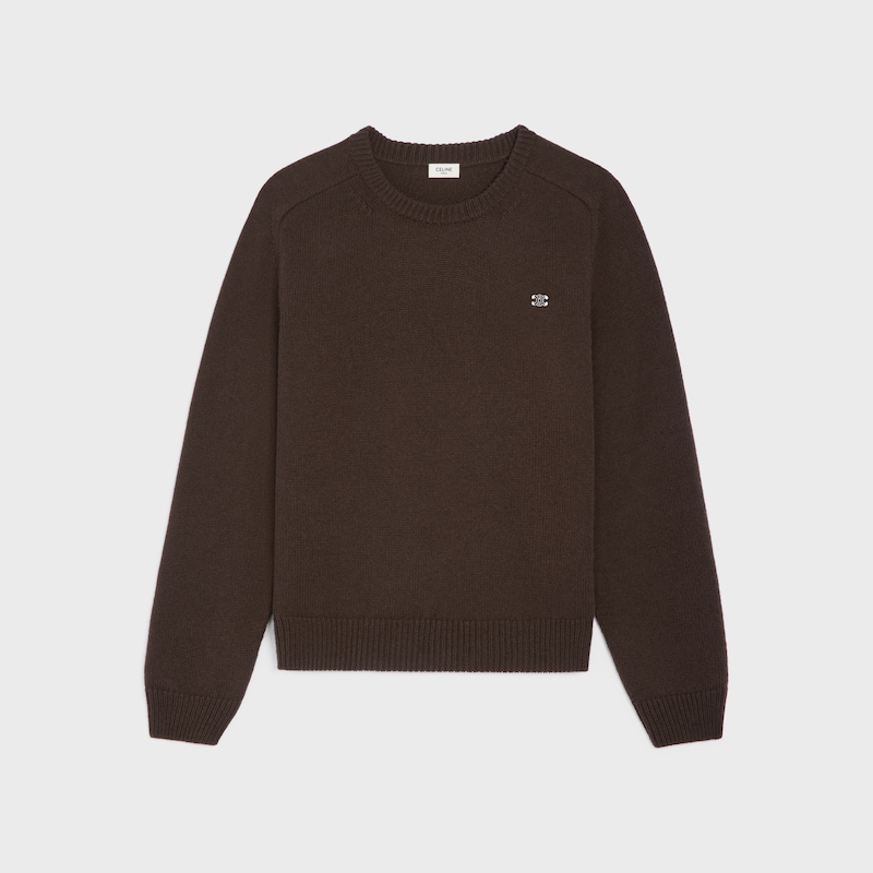 crew neck sweater IN WOOL AND CASHMERE - BROWN -  - 1 | CELINE