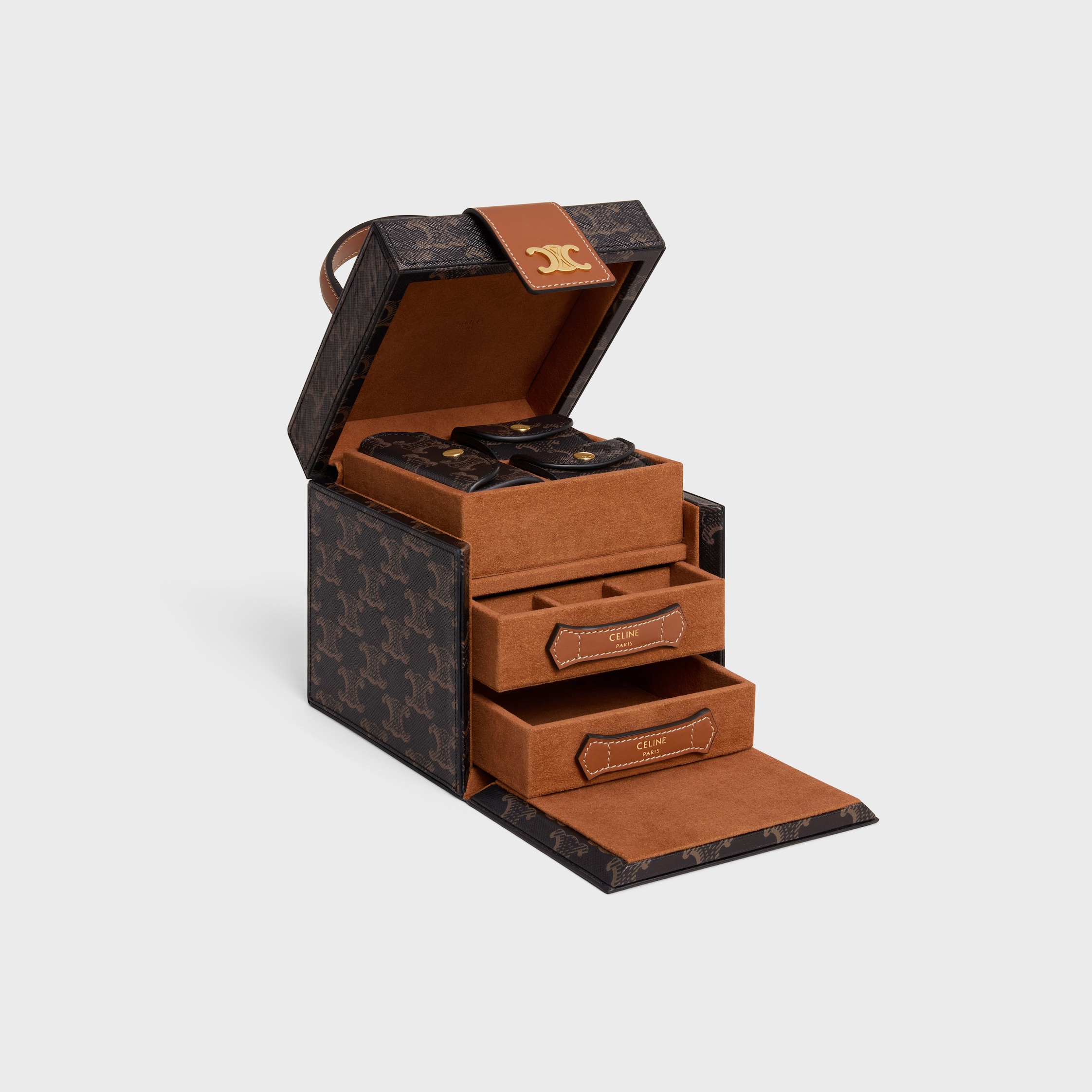 品良く着こなすため AND CANVAS TRIOMPHE IN BOX JEWELRY CALFSKIN CELINE | TAN - 小物入れ