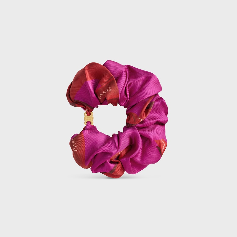Celine Weaved Ribbons Scrunchy in silk and Brass with Gold Finish - FUSHIA / RED - HAIR ACCESSORIES - 1 | CELINE