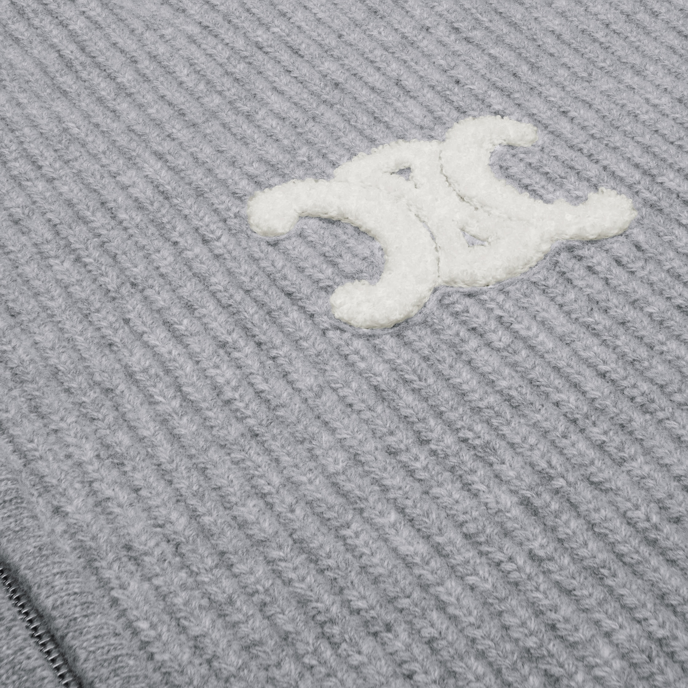 フード付きカーディガン / リブ編みウール - ミディアムグレー | CELINE