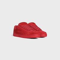 CELINE HUNTINGTON LOW LACE-UP SNEAKER IN SUEDE CALFSKIN AND MESH - RED -  - 2 | CELINE