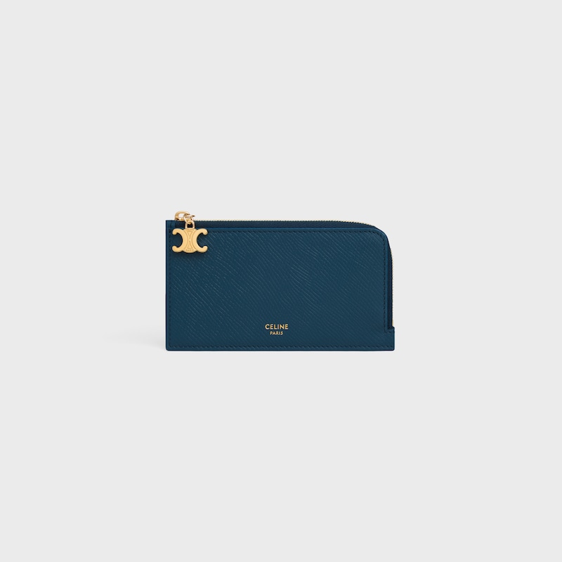 LONG ZIPPED CARD HOLDER IN GRAINED CALFSKIN - TEAL BLUE - COIN AND CARD HOLDERS - 1 | CELINE