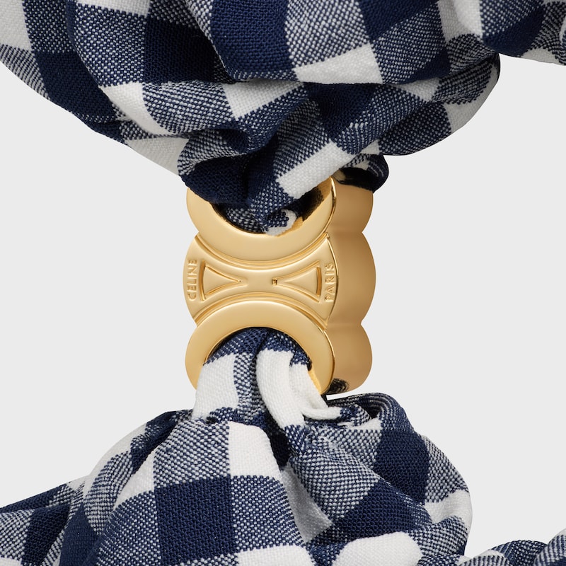 CELINE VICHY SCRUNCHY IN STEEL, POLYAMIDE, POLYESTER AND ELASTANE - NAVY / WHITE - HAIR ACCESSORIES - 1 | CELINE