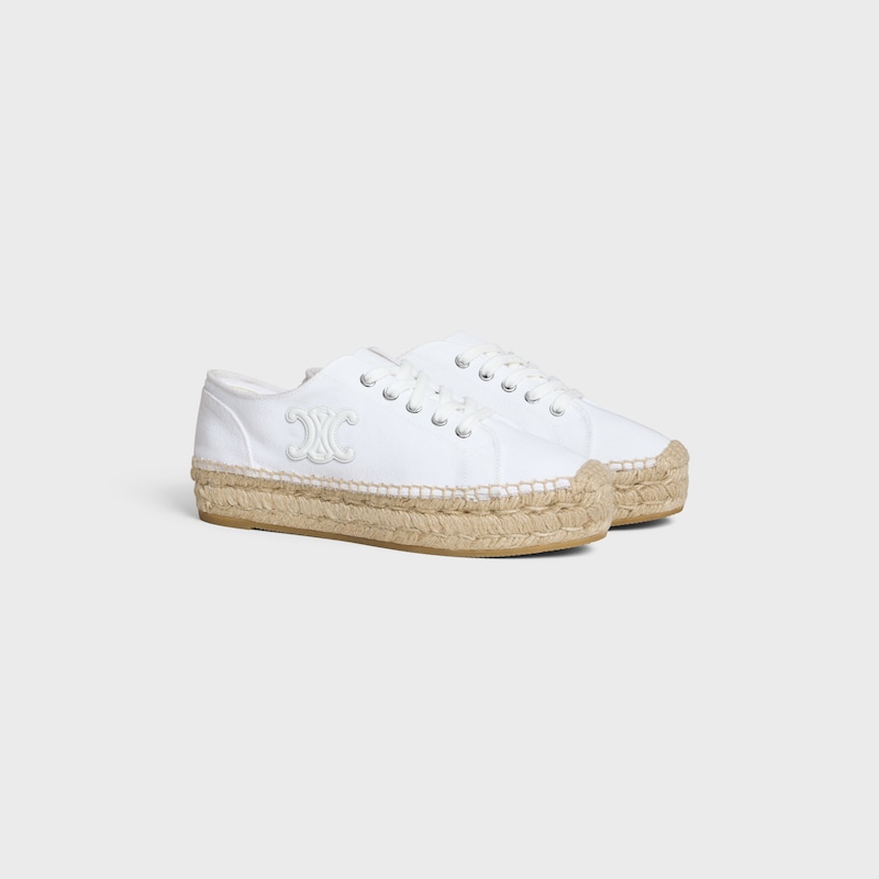 LES ESPADRILLES CELINE LACE-UP IN CANVAS AND CALFSKIN - OPTIC WHITE -  - 1 | CELINE