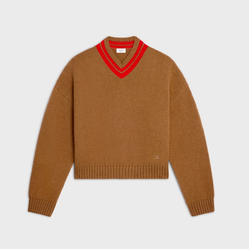 v-neck sweater IN cashmere - CAMEL / RED -  - 1 | CELINE