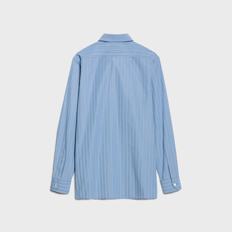 CLASSIC SHIRT IN STRIPED COTTON POPLIN - WASH BLUE/BLUE/CHALK -  - 1 | CELINE
