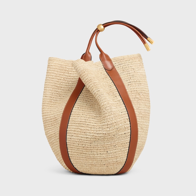 LARGE DROP BUCKET BAG IN RAFFIA AND CALFSKIN - TAN - NEW - 1 | CELINE