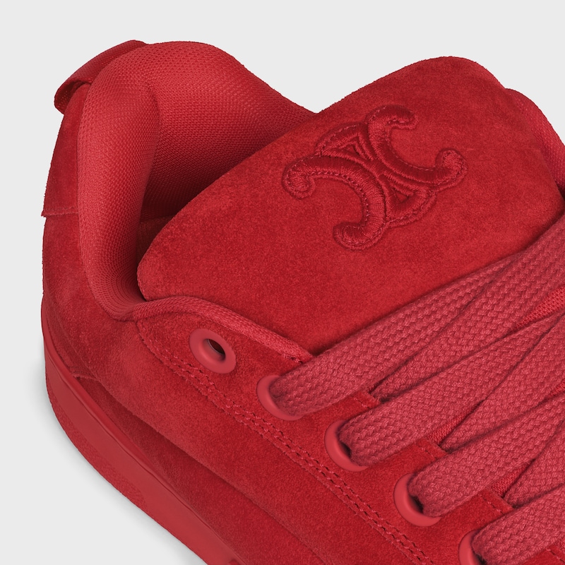 CELINE HUNTINGTON LOW LACE-UP SNEAKER IN SUEDE CALFSKIN AND MESH - RED -  - 1 | CELINE