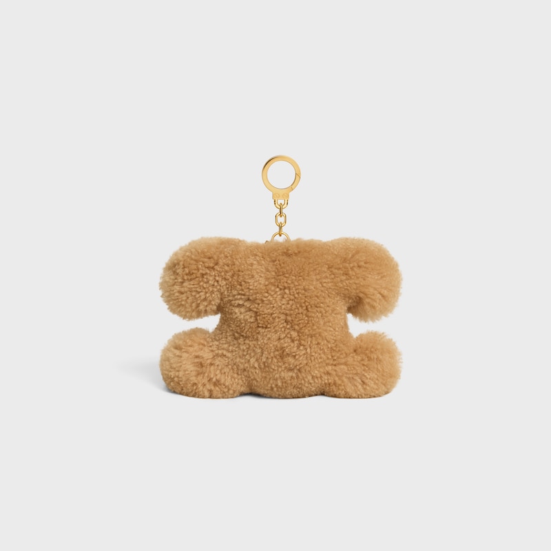 TRIOMPHE POM-POM CHARM IN Embroidered Shearling and Calfskin - BROWN / PINK - CHARMS AND ACCESSORIES - 1 | CELINE