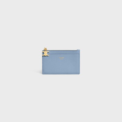 ZIPPED CARD HOLDER TRIOMPHE CHARMS IN GRAINED CALFSKIN - Light Denim - GIFTS FOR HER - tileIndex | CELINE