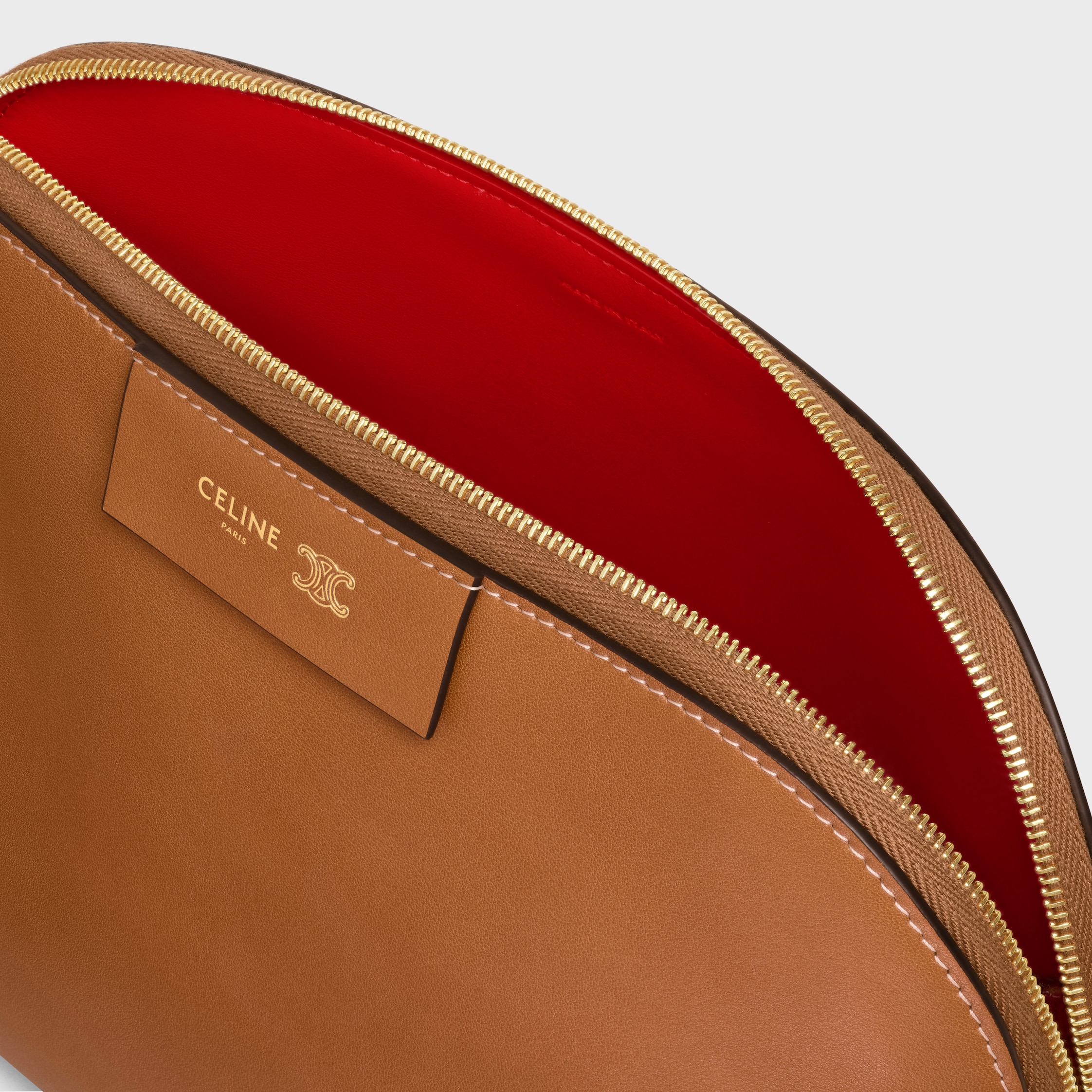 Bolsa cosmética grande em pele de bezerro lisa - Soft Tan / Ultra