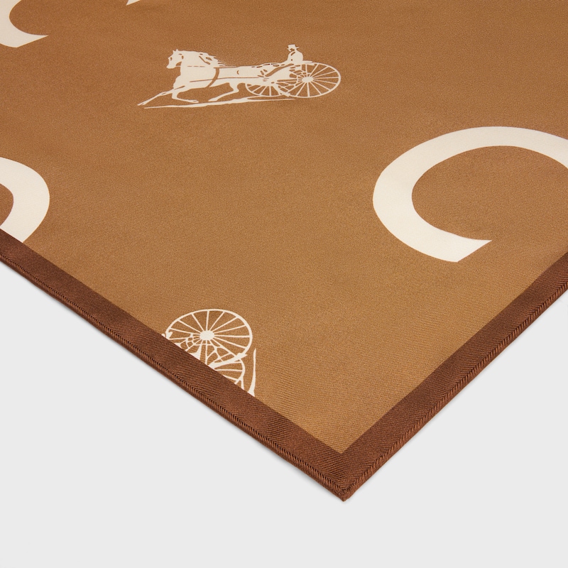 桑蠶絲斜紋布方巾 - 米白色/駝色 -  - 1 | CELINE