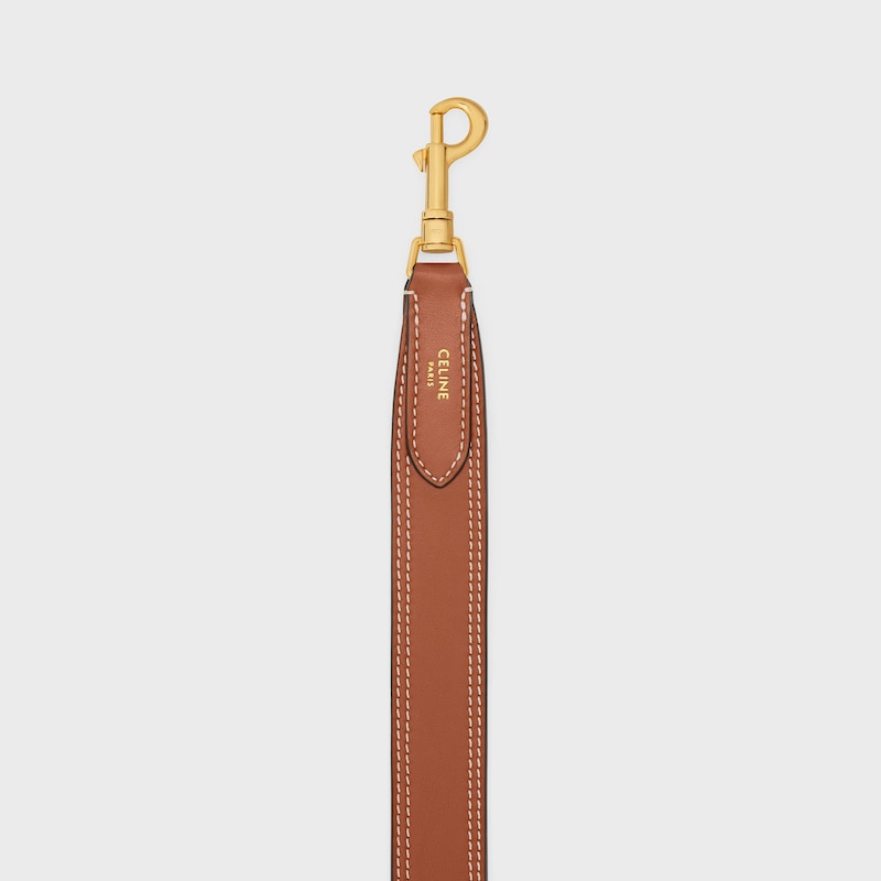 Long Strap in smooth CALFSKIN WITH CELINE EMBROIDERY with Gold Finishing - TAN - BAG CHARMS - 1 | CELINE