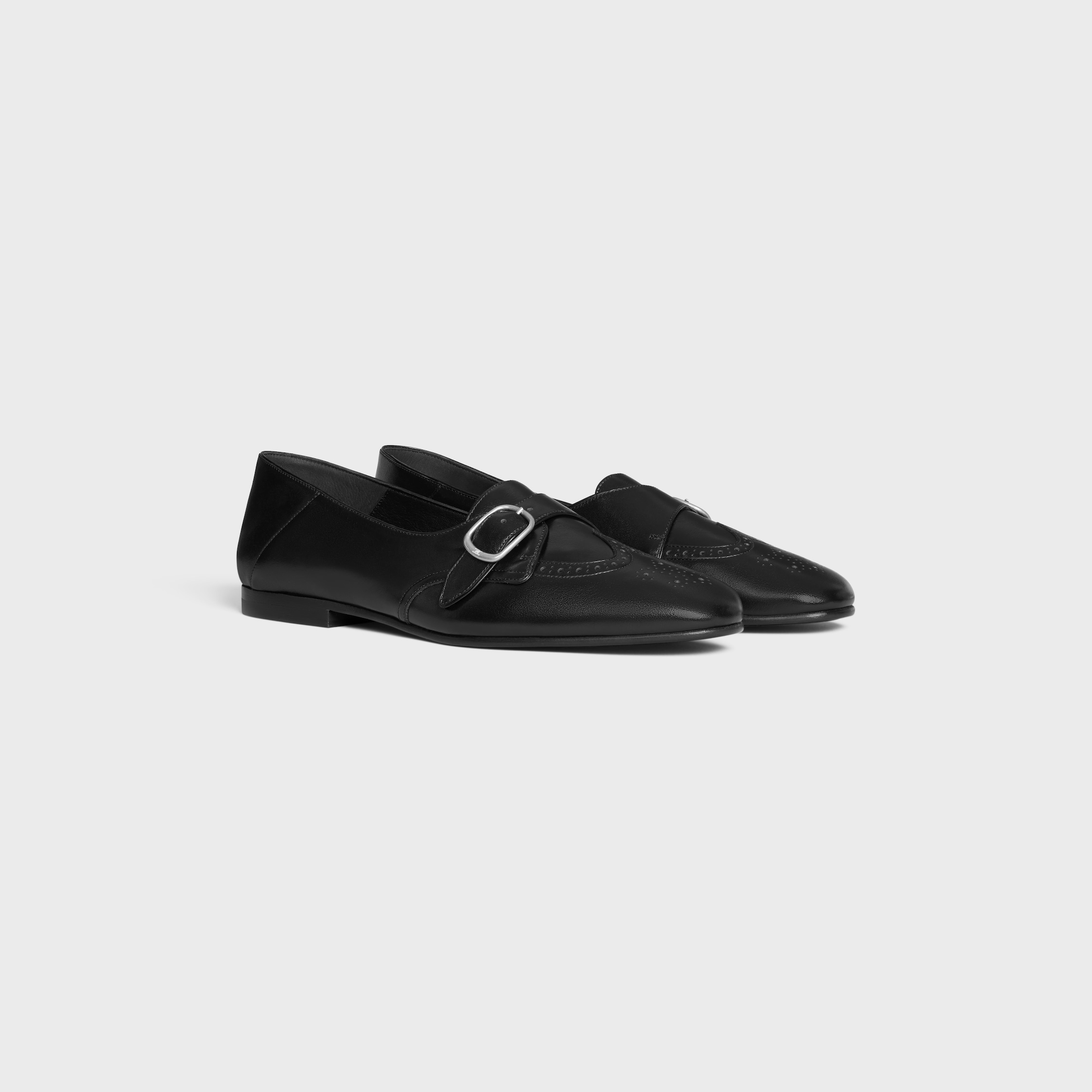 CELINE ブラックレザー ポインテッドトゥ CELINE JOHN MONK STRAP IN SUPPLE CALFSKIN - BLACK | CELINE